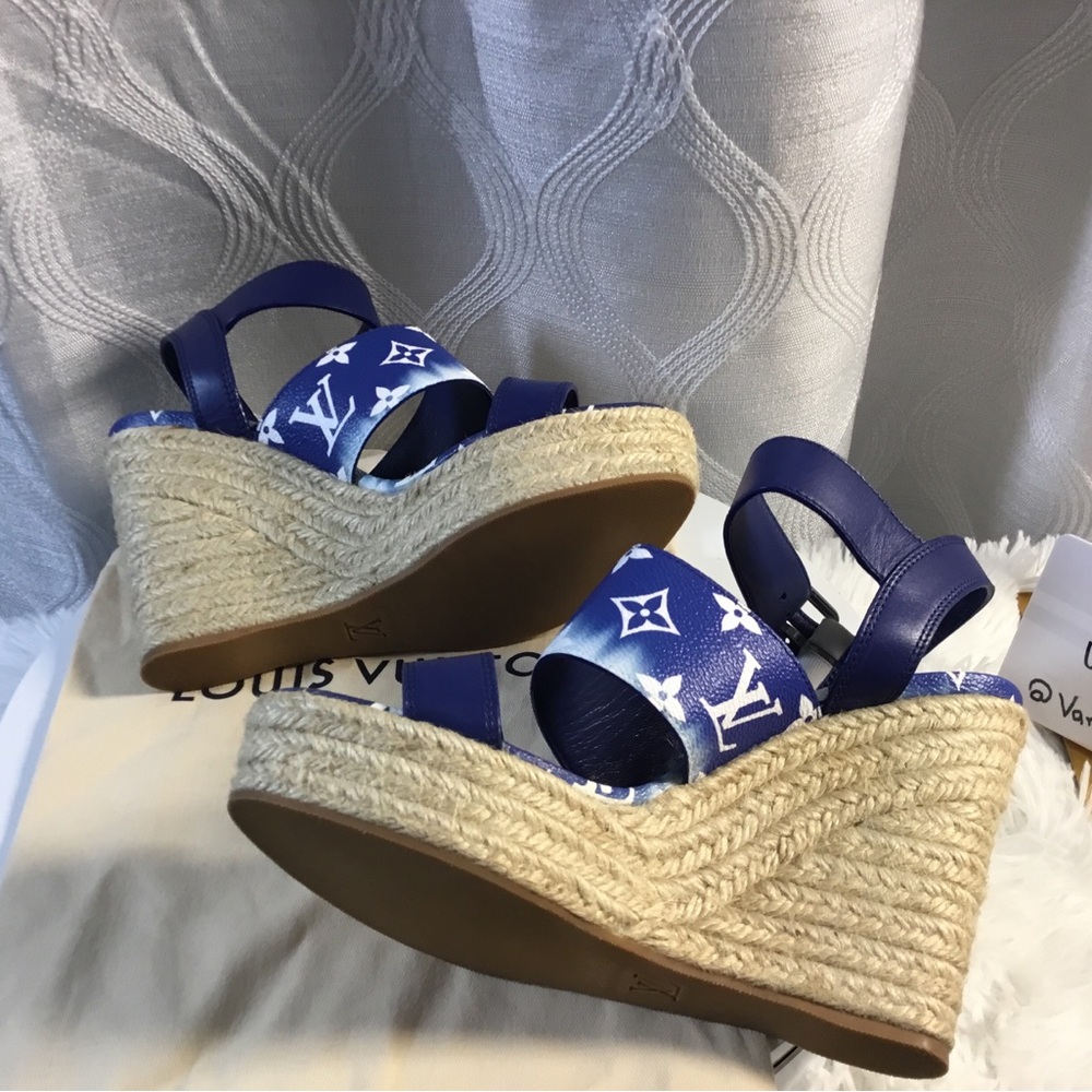 Louis Vuitton Navy Blue Monogram Espadrille Platform Sandals - Picture 9 of 13